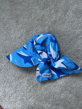 Flap Happy Bright Blue Shark Sun Hat with Orange Accents